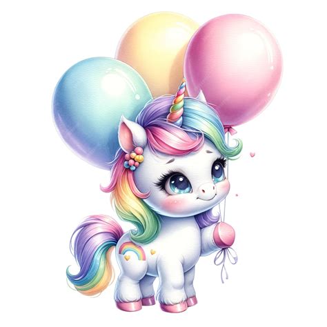 Unicornio Fofo - Pequeno unicórnio feliz e fofo com balões coloridos ilustração de ...