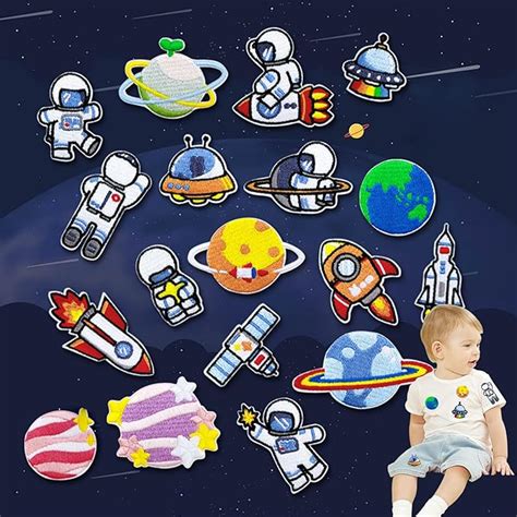 Hyakoz 18 Stück Bügelflicken Kinder Astronauten Patches zum Aufbügeln