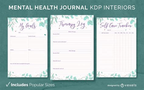 Mental Health Floral Journal Design Template Kdp Vector Download