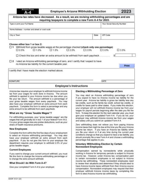 Arizona State Tax Withholding Form 2023 Printable Forms Free Online