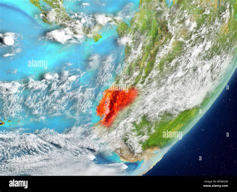 Satellite View Of Ecuador Highlighted In Red On Planet Earth With