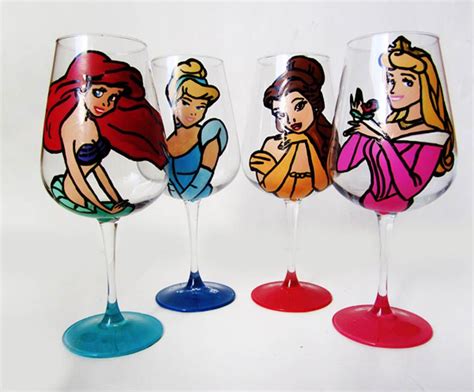 Disney Princess Wine Glasses 4 Choose 20 Oz Hand Painted Wine Glasses Princess