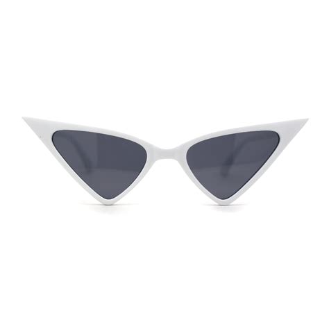 Womens High Point Sharp Triangle Thin Plastic Cat Eye Sunglasses White