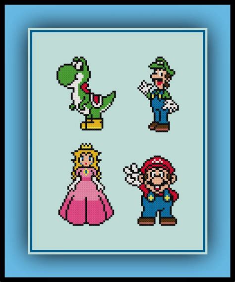 Free Mario Cross Stitch Pattern Princess Peach, Luigi, Mario, and Yoshi ...