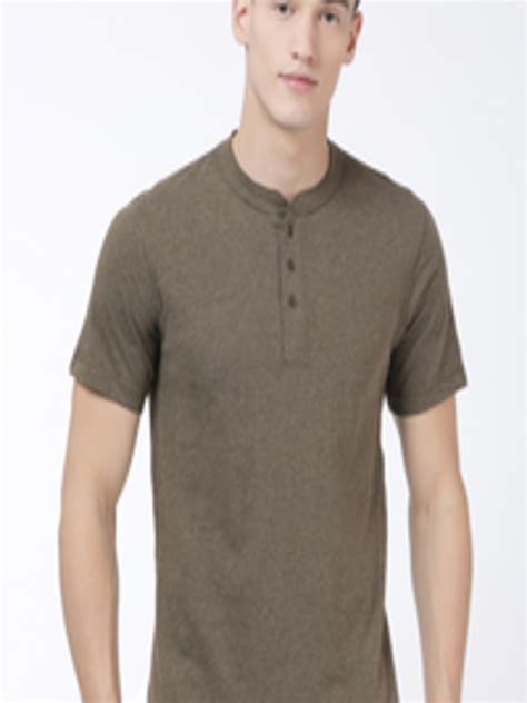 Buy Levis Men Olive Green Solid Pure Cotton Henley Neck T Shirt