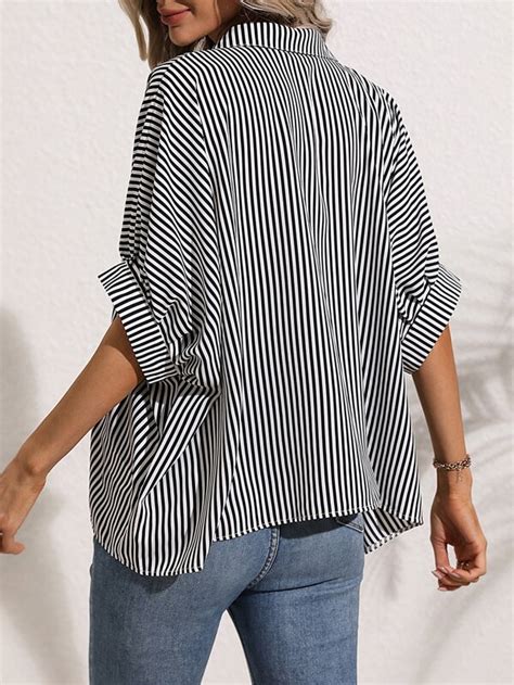 Shein Lune Striped Print Batwing Sleeve Shirt Shein Usa