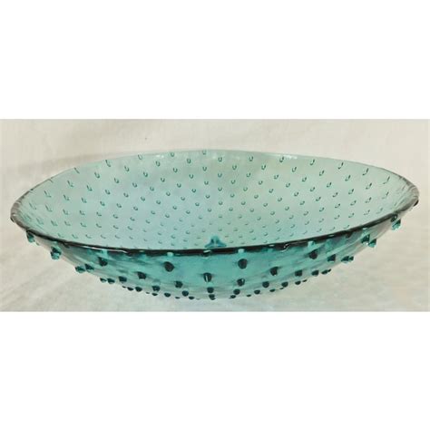 Large Vintage Blue Hobnail Glass Footed Serving Fruit Bowl Centerpiece