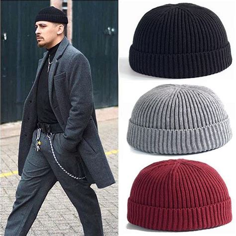 Mens Winter Hat Knitted Wool Beanies Men Hip Hop Capturban Caps