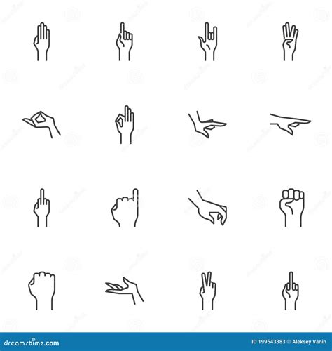 Human Hand Gestures Line Icons Set Stock Vector Illustration Of