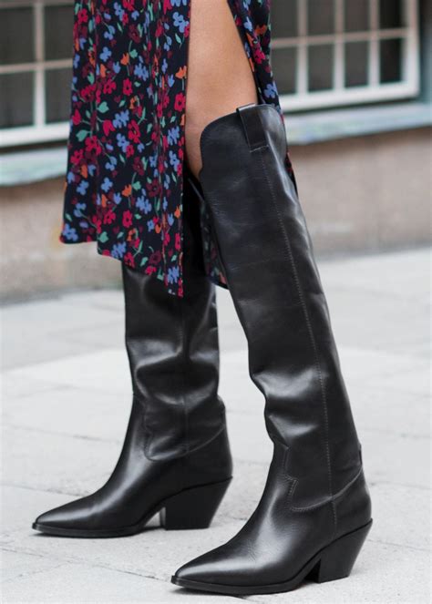 & Other Stories Knee High Cowboy Boots in Black | Lyst