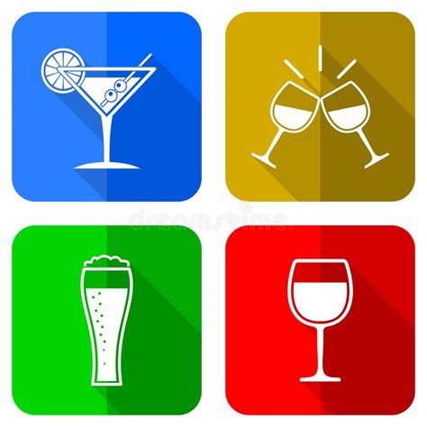 Alcohol Drinks Vector Icons Set Of Martini Beer And Wine Symbols In