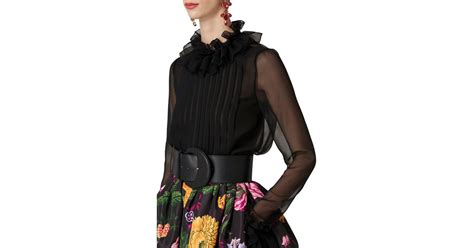 Carolina Herrera Ruffle Neck Silk Chiffon Top In Black Lyst