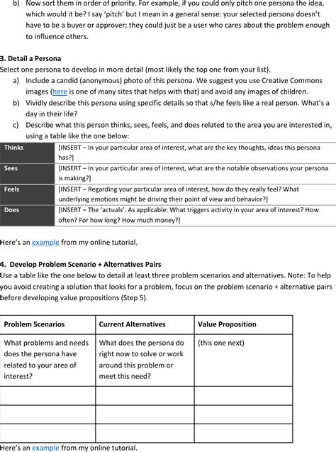 Instructions Personas Problem Scenarios Propositions