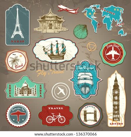 Vintage Travel Labels With Hand Drawn Elements Stock Vector ...