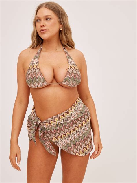 South Beach Skye Rustic Crochet Halter Bikini Top Multi Style Cheat