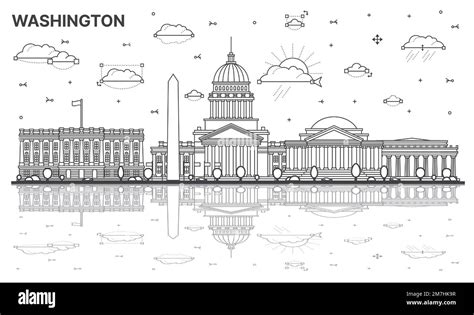 Outline Washington Dc City Skyline With Historic Buildings And