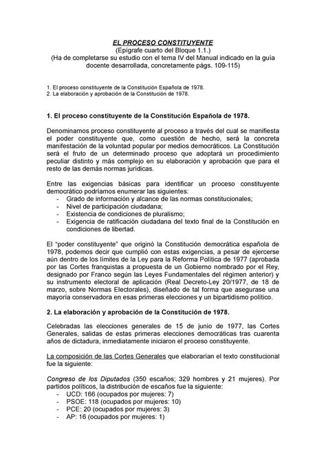 Epígrafe 4 del Bloque 1 1 EL Proceso Constituyente EL PROCESO