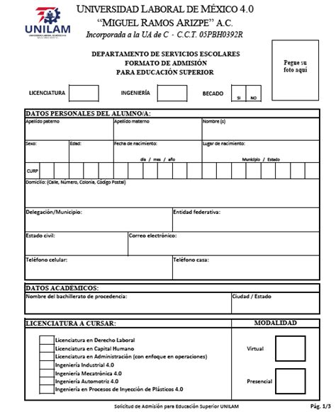 SOLICITUD DE ADMISIÓN A CARRERAS UNIVERSIDAD LABORAL DE MÉXICO 4 0