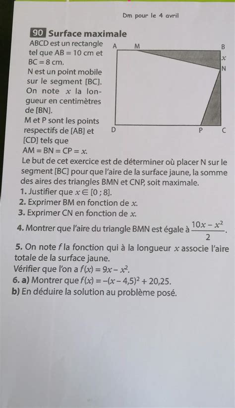 Bonjour J Ai Besoins De Vous Pour Faire Mon Dm De Math Qui Faut Rendre