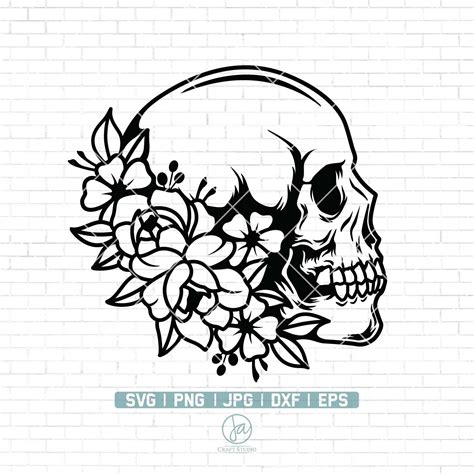 Skull Svg File Flower Skull Svg Skull Cut File Floral Etsy Canada