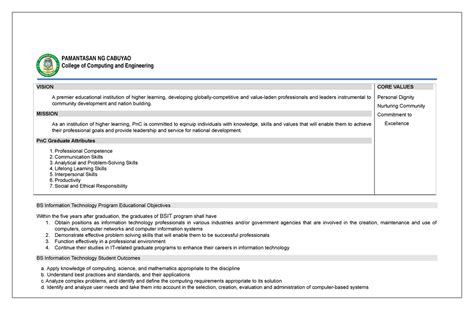 Syllabus Sts Pamantasan Ng Cabuyao College Of Computing And