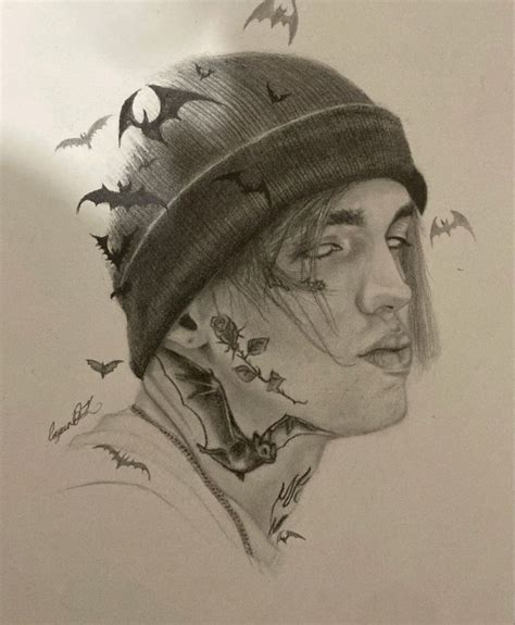 A Drawing Of A Man With Bats On His Head And Neck Wearing A Beanie