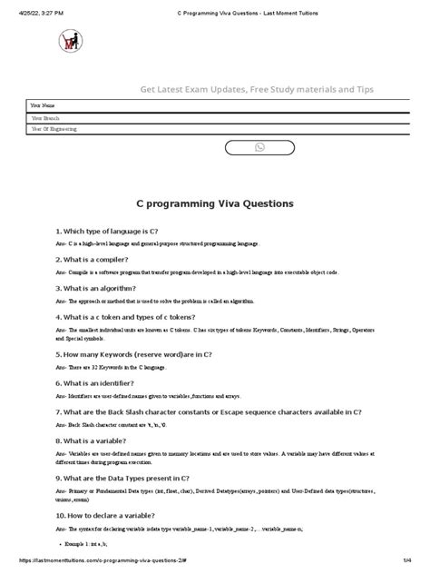 C Programming Viva Questions 1 Download Free Pdf Pointer Computer