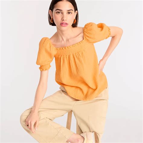 J Crew Squareneck Puff Sleeve Soft Gauze Top For Women Gauze Top