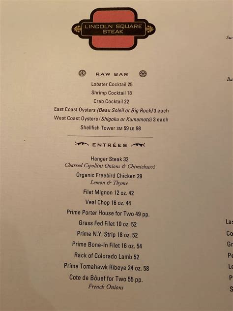 Menu At Lincoln Square Steak Steakhouse West New York