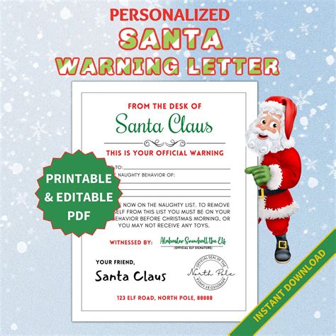 Editable And Printable Warning Letter From Santa In A Fillable Etsy