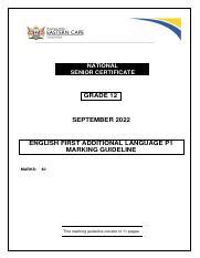 ENGLISH FAL P1 MEMO SEPT 2022 Pdf NATIONAL SENIOR CERTIFICATE GRADE