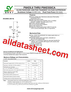 P6KE75A Datasheet PDF Shunye Enterprise