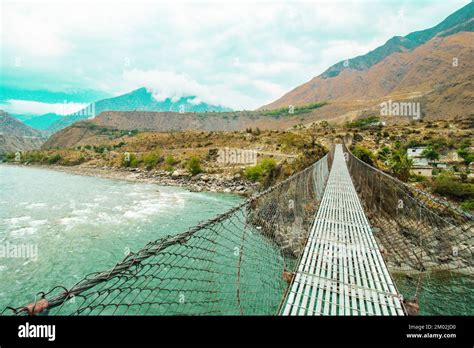 Suspension Bridge In Karnali River Of Nepal Separating Mugu And Bajura
