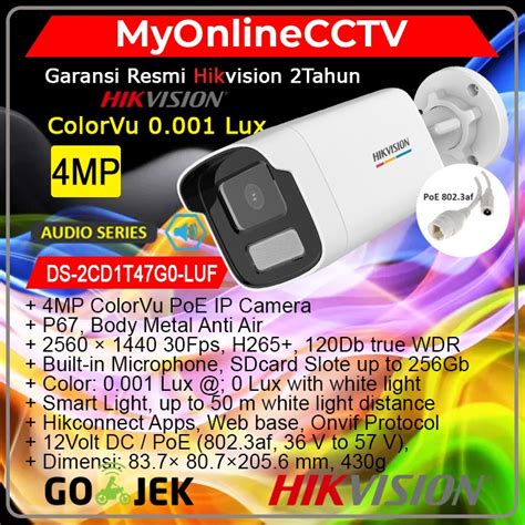 Jual DS 2CD1T47G0 LUF Hikvision IP Cam PoE CCTV 4MP ColorVu Audio LED