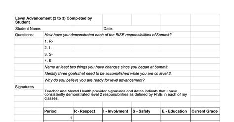 Sample Summit Level Advancement Sheet Google Sheets