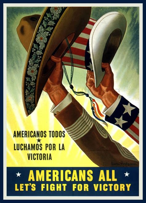 Vintage World War 2 Poster Mexico And Usa United For Victory