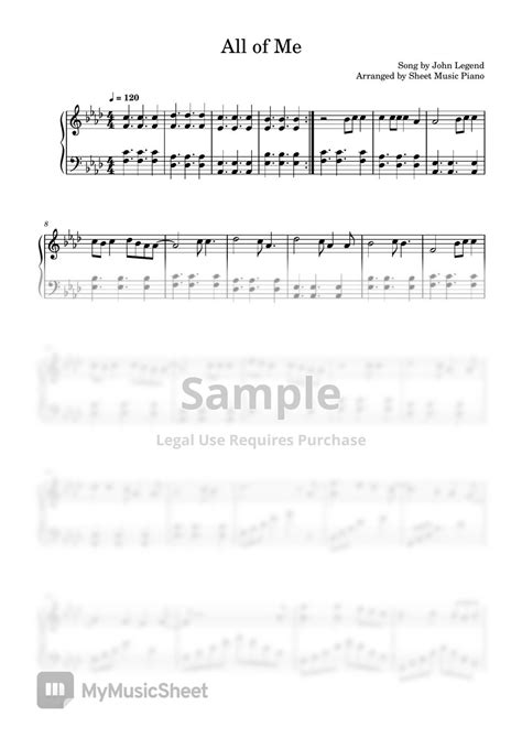 John Legend All Of Me Sheets By Sheet Music Piano