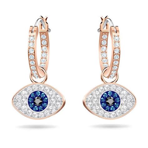 Khuy N Tai Swarovski Symbolic Hoop Earrings Evil Eye Blue Rose Gold