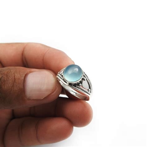 Sterling Silver Chalcedony Gemstone Chunky Ring Size Q Men S Gift