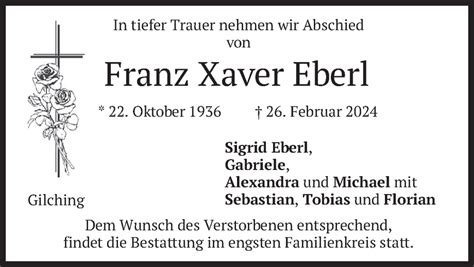 Traueranzeigen Von Franz Xaver Eberl Trauer Merkur De