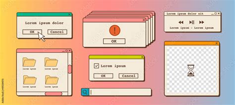 Vector Set Of S Old Desktop User Interface Elements Nostalgic Retro