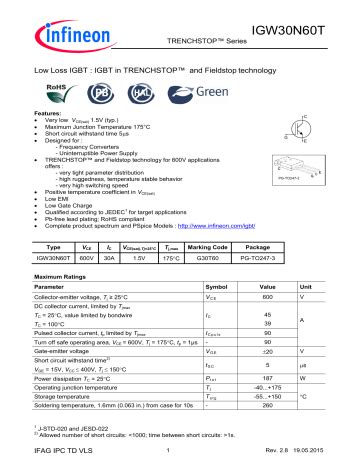 Infineon Igw N T Igbt Discrete Data Sheet Manualzz