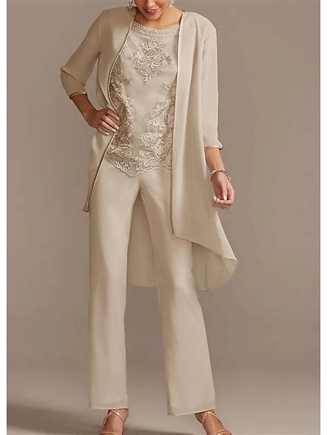 Pantsuit Jumpsuit Mother Of The Bride Dress Elegant Jewel Neck Floor