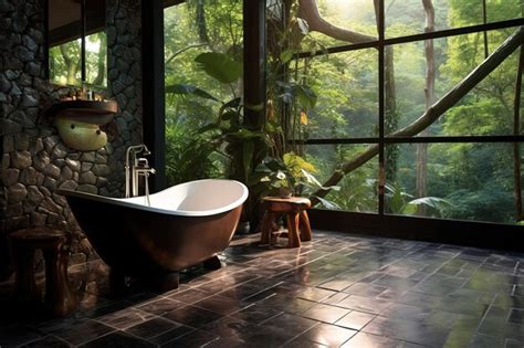 Premium Ai Image Modern Bathroom Immersed In The Forest