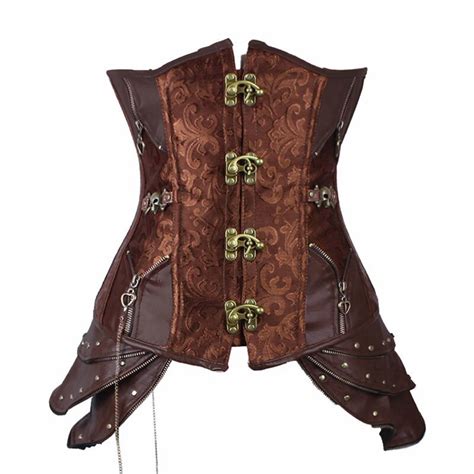 Wechery Brown Steampunk Corset Gothic Bustier Slimming Waist Sheath