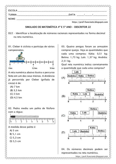 Prof Francinete Gomes Simulado De Matem Tica E Ano Descritor