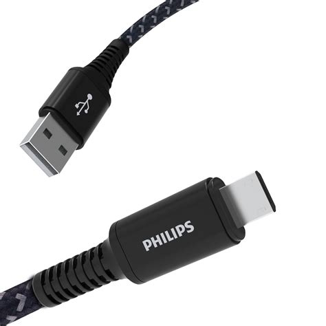 Philips Ft Micro Usb C To Usb A Black Braided Nylon Charging Cable