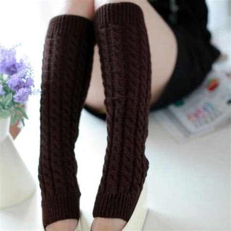 Women Winter Warm Leg Warmers Cable Knit Knitted Crochet Long Socks