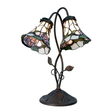 Ll Lampe De Table Tiffany X X Cm Blanc Marron Verre Fleurs