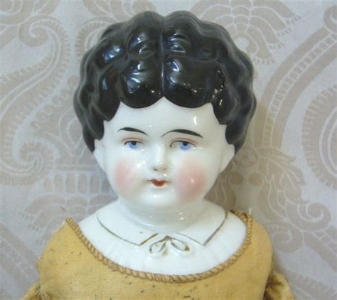 Hertwig German Glazed Porcelain China Head Doll With Blouse Detail From